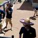 Michigan grounds crew members wear sombreros as they go to maintain the field during the game against Northwestern on Sunday, May 5. Daniel Brenner I AnnArbor.com